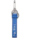 Marni Logo-embroidered Leather Keyring In Blue