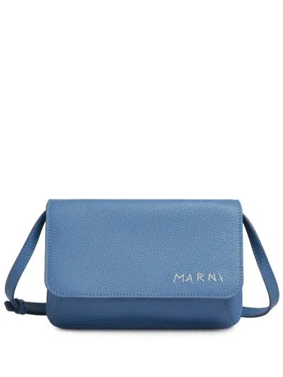 Marni Logo-embroidered Leather Shoulder Bag In Blue