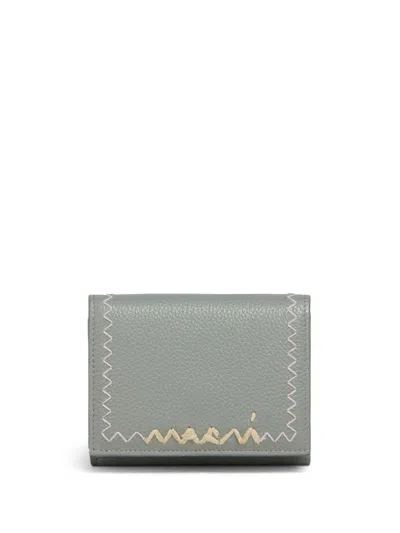 Marni Logo-embroidered Leather Wallet In 灰色