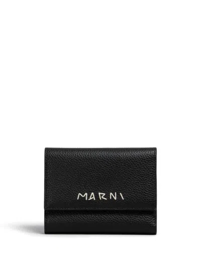 Marni Logo-embroidered Leather Wallet In Black