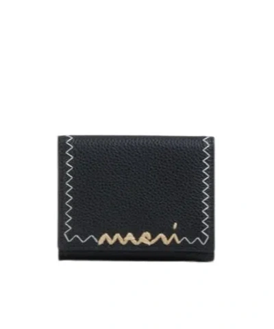 Marni Logo-embroidered Leather Wallet In Black