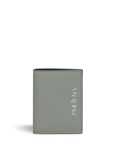 Marni Logo-embroidered Leather Wallet In Blue