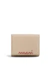 Marni Logo-embroidered Leather Wallet In Neutrals