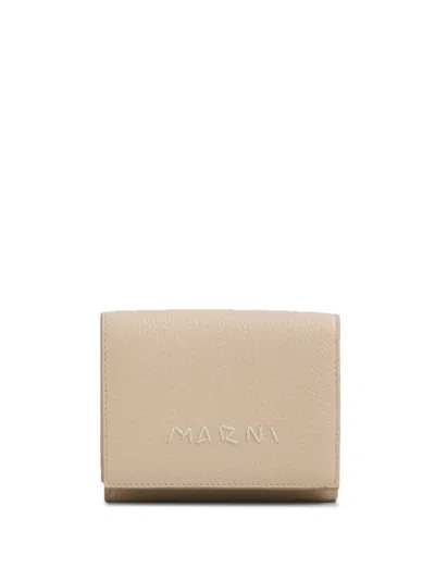 Marni Logo-embroidered Leather Wallet In Nude