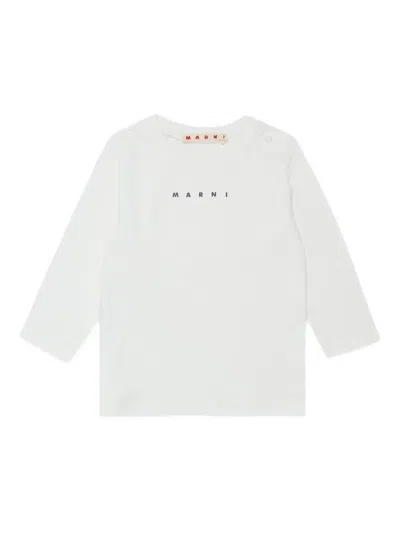 Marni Babies' Logo-embroidered Long-sleeve Top In White