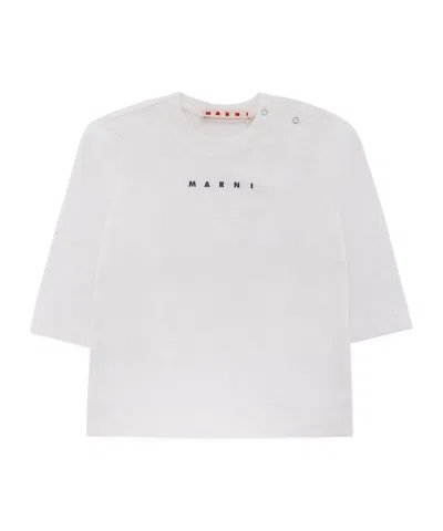 Marni Kids' Logo-embroidered Long-sleeve Top In White