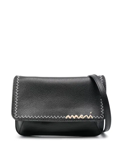 Marni Logo-embroidered Mini Bag In Black