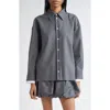 Marni Logo Embroidered Oversize High-low Button-up Shirt In Gray