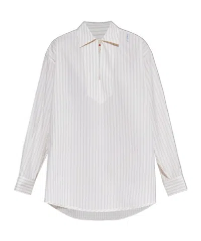 Marni Logo Embroidered Pinstriped Shirt In White