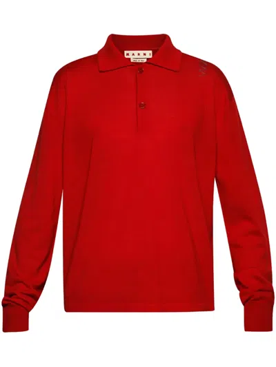 Marni Logo-embroidered Polo Shirt In Red