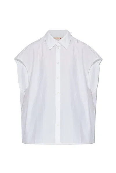 Marni Logo Embroidered Poplin Shirt In White