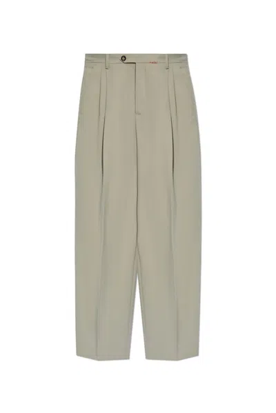 Marni Logo Embroidered Pressed Crease Trousers In Green