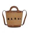 Marni Light Brown Woven Fabric And Leather Bag With Circular Handles In Brown