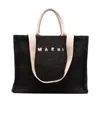 Marni Rectangular Tote Bag With Woven Texture And 2 Handles In Black
