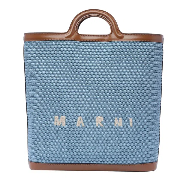 Marni logo-embroidered raffia tote bag - Black