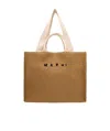 Marni Raffia-effect Canvas Small Tote Bag In Brown