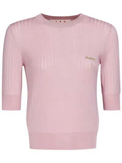Marni Logo-embroidered Round-neck Top In Pink