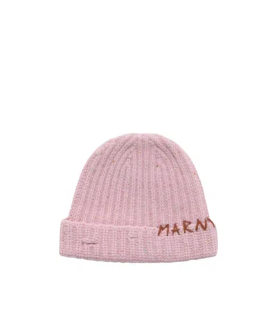MARNI MARNI LOGO EMBROIDERED RIBBED BEANIE