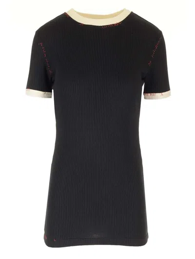 Marni Logo Embroidered Ribbed Knit Top In Black