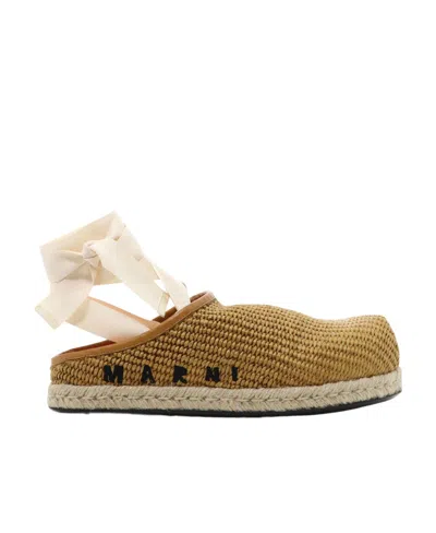 Marni Logo-embroidered Ribbon Loafers In Brown