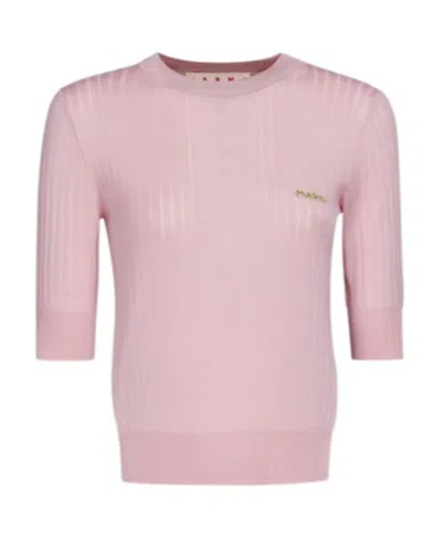 MARNI LOGO-EMBROIDERED ROUND-NECK TOP