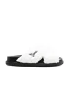 Marni Logo-embroidered Shearling Sandals In White