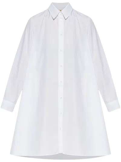 Marni Logo-embroidered Shirt Dress In Weiss