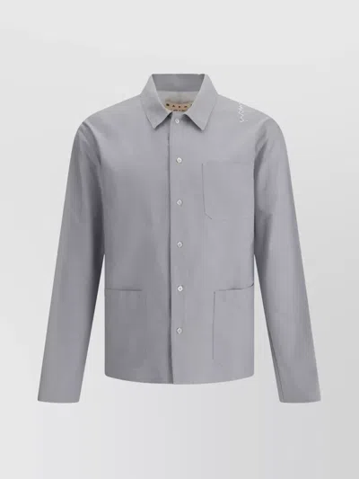 Marni Logo Embroidered Shirt With Three Pockets In Grey