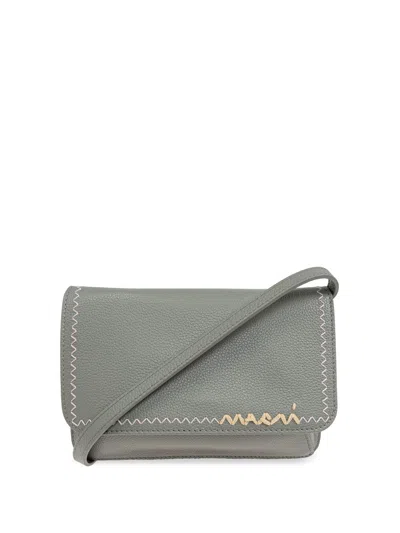 Marni Logo-embroidered Shoulder Bag In Grey