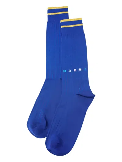 Marni Logo-embroidered Socks In Blue