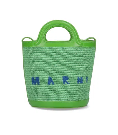 Marni Logo Embroidered Strapped Bucket Bag In Green