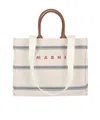 Marni Logo Embroidered Striped Large Tote Bag In White