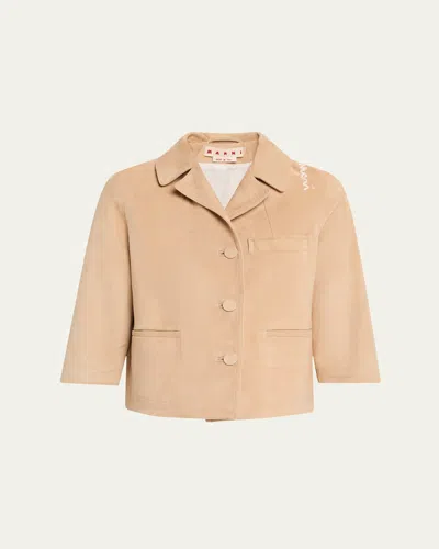 Marni Logo-embroidered Suede Jacket In 00c15 Pale Peach
