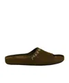 Marni Logo-embroidered Suede Slides In Brown