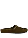 Marni Logo-embroidered Suede Slides In Green