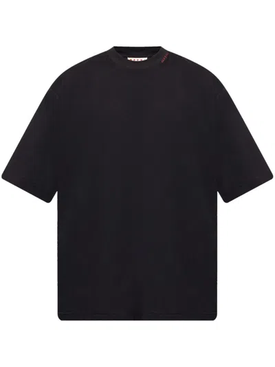 Marni Logo-embroidered T-shirt In Black