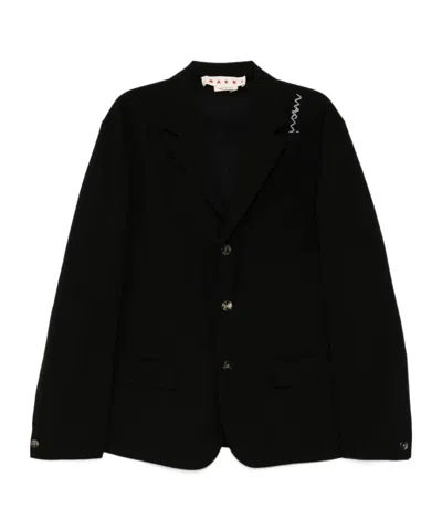 Marni Logo Embroidered Tailored Blazer In Black