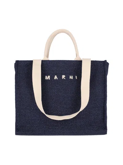 Marni Logo Embroidered Top Handle Bag In Blue