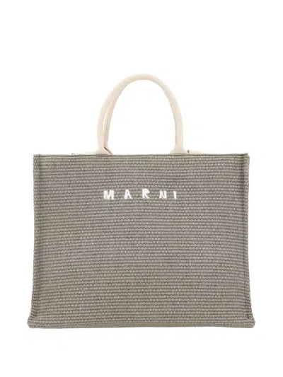 Marni Logo-embroidered Tote Bag In 00v51 Dusty Olive