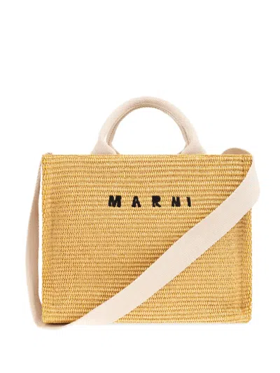 Marni Logo-embroidered Tote Bag In 褐色