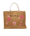 Marni Small Floral Embroidered Logo Raffia Tote
