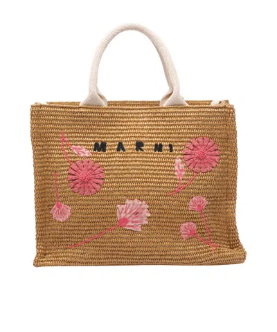 MARNI MARNI LOGO EMBROIDERED TOTE BAG