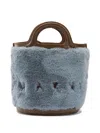 Marni Plush Bucket Handbag With Adjustable Strap In Blue