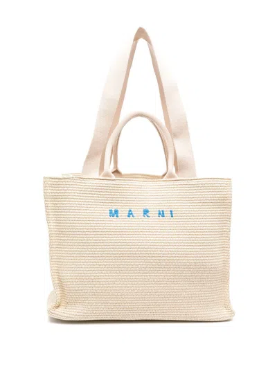 Marni Shopper Mit Logo-stickerei In Nude