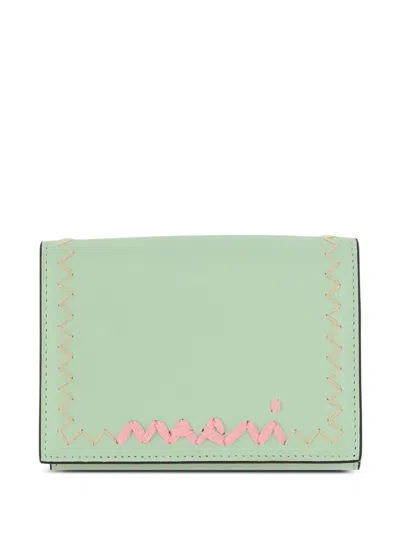 Marni Logo-embroidered Tri-fold Wallet In Green