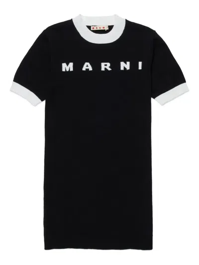 Marni Logo-embroidered Trim-detail Dress In Black