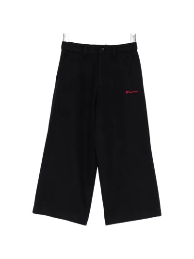Marni Kids' Logo Embroidered Trousers In Black