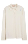 Marni Logo Embroidered Virgin Wool & Silk Button-up Shirt In Lily/white
