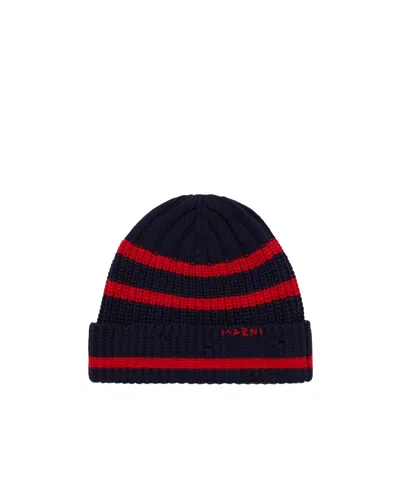 Marni Logo-embroidered Virgin-wool Beanie In Black