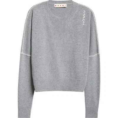 Marni Logo Embroidered Wool & Cashmere Sweater In Grey